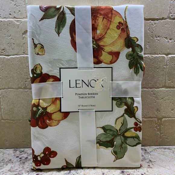Lenox Pumpkin Berries Fall Thanksgiving 70" Round tablecloth NWT - Picture 1 of 6
